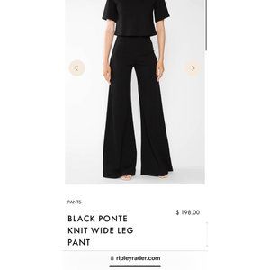 New Ripley Raider Black Ponte Knit Wide Leg Pant- 4 (L)
